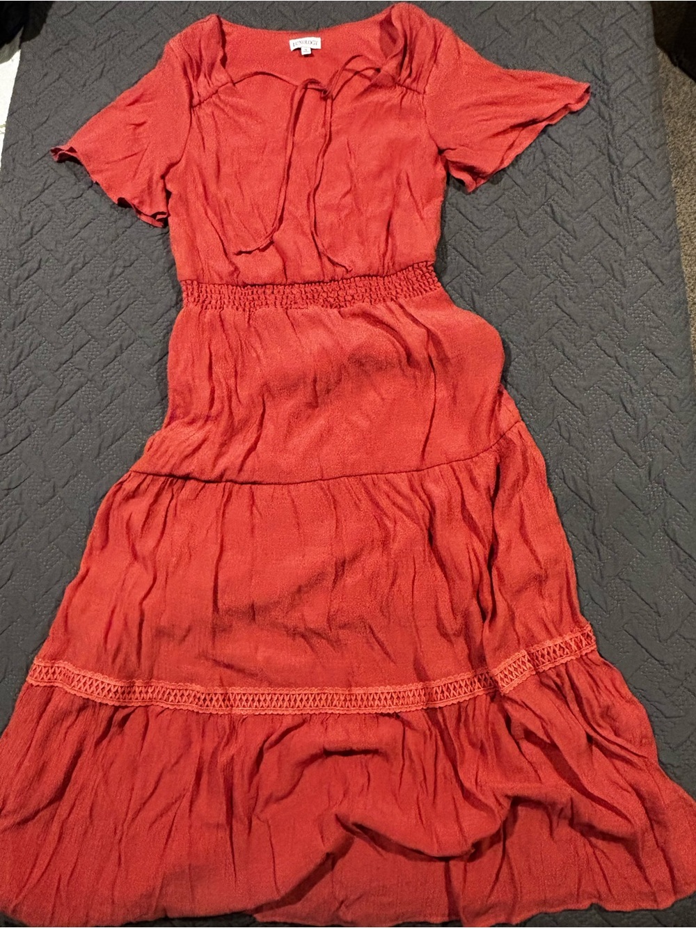 Luxology Red Tiered Smocked-Waist Maxi Dress